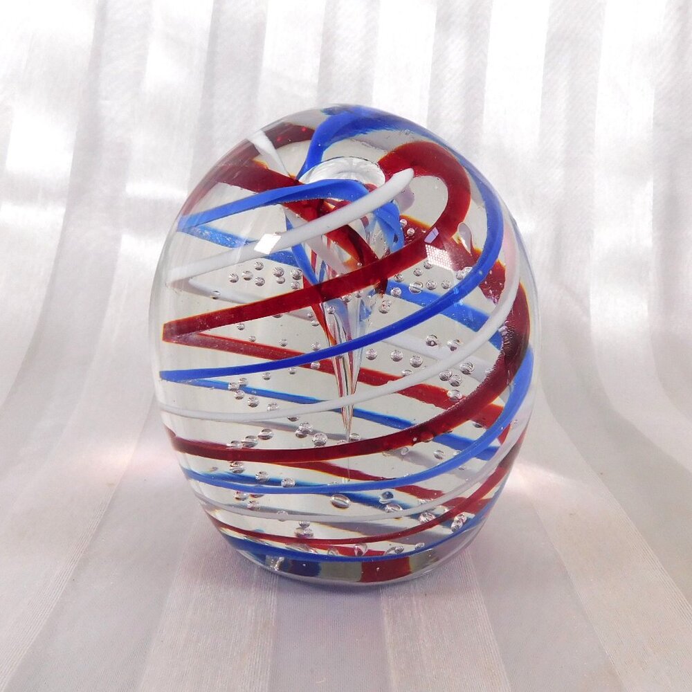 Gentile Glass Red White and Blue Swirled Paperweight # 26205